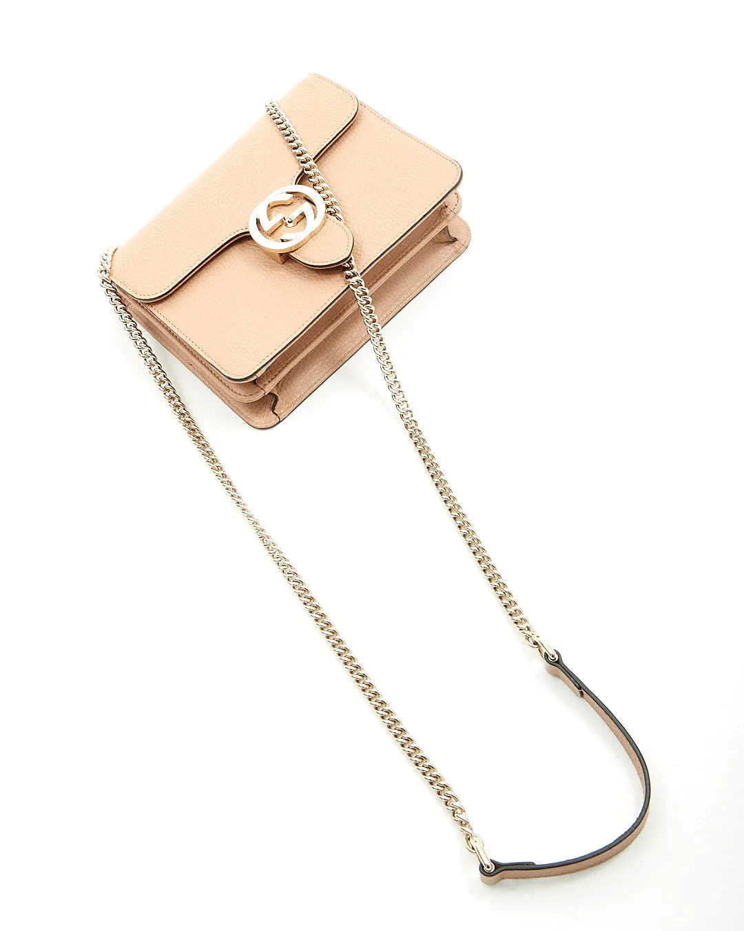 Gucci Beige Pebbled Leather Interlocking GG Chain Crossbody Bag