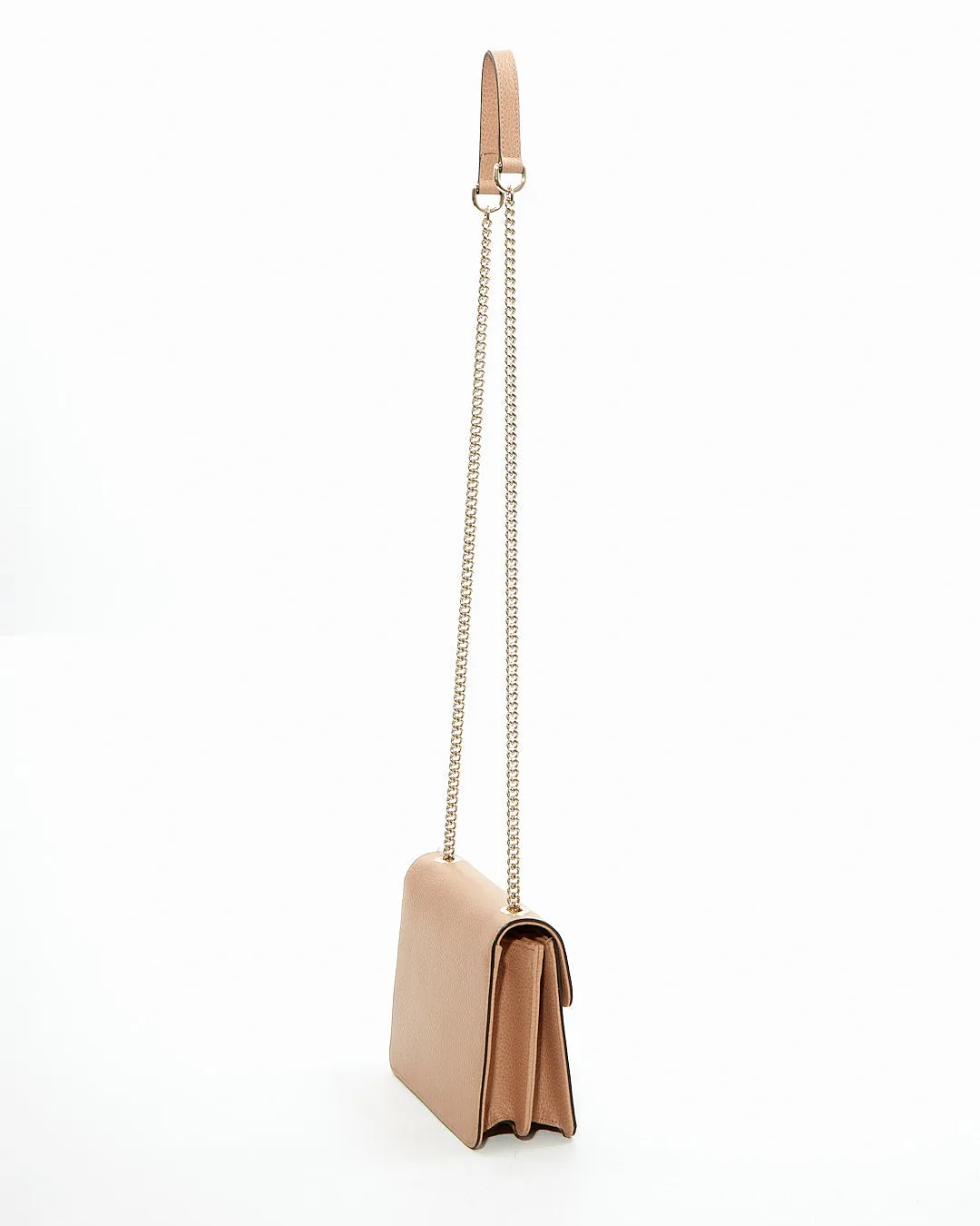 Gucci Beige Pebbled Leather Interlocking GG Chain Crossbody Bag