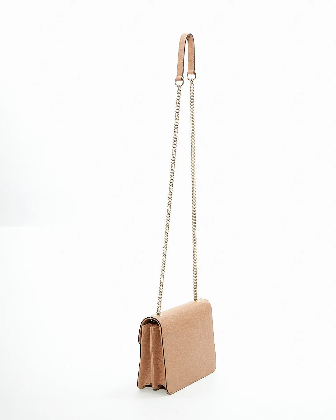 Gucci Beige Pebbled Leather Interlocking GG Chain Crossbody Bag