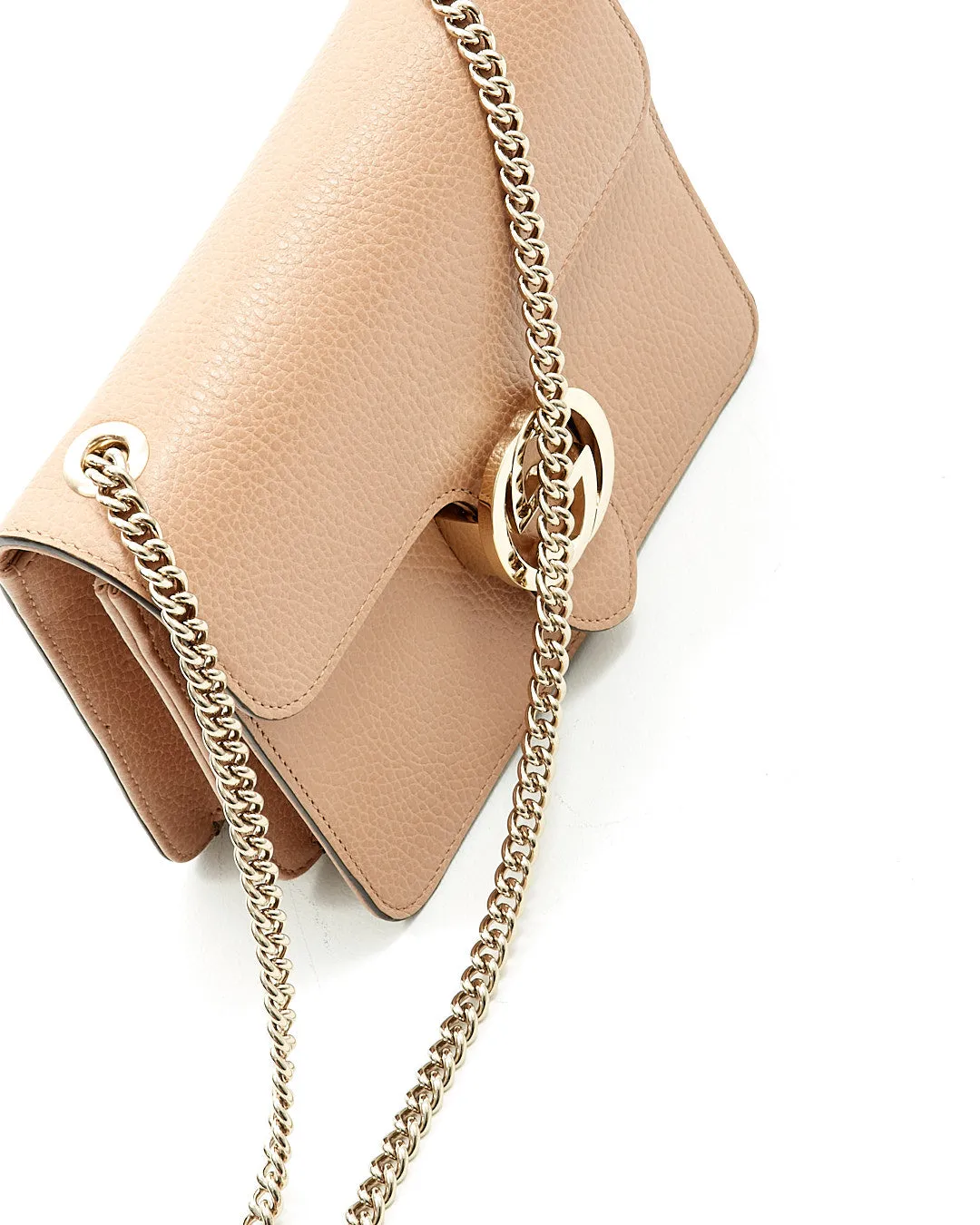 Gucci Beige Pebbled Leather Interlocking GG Chain Crossbody Bag