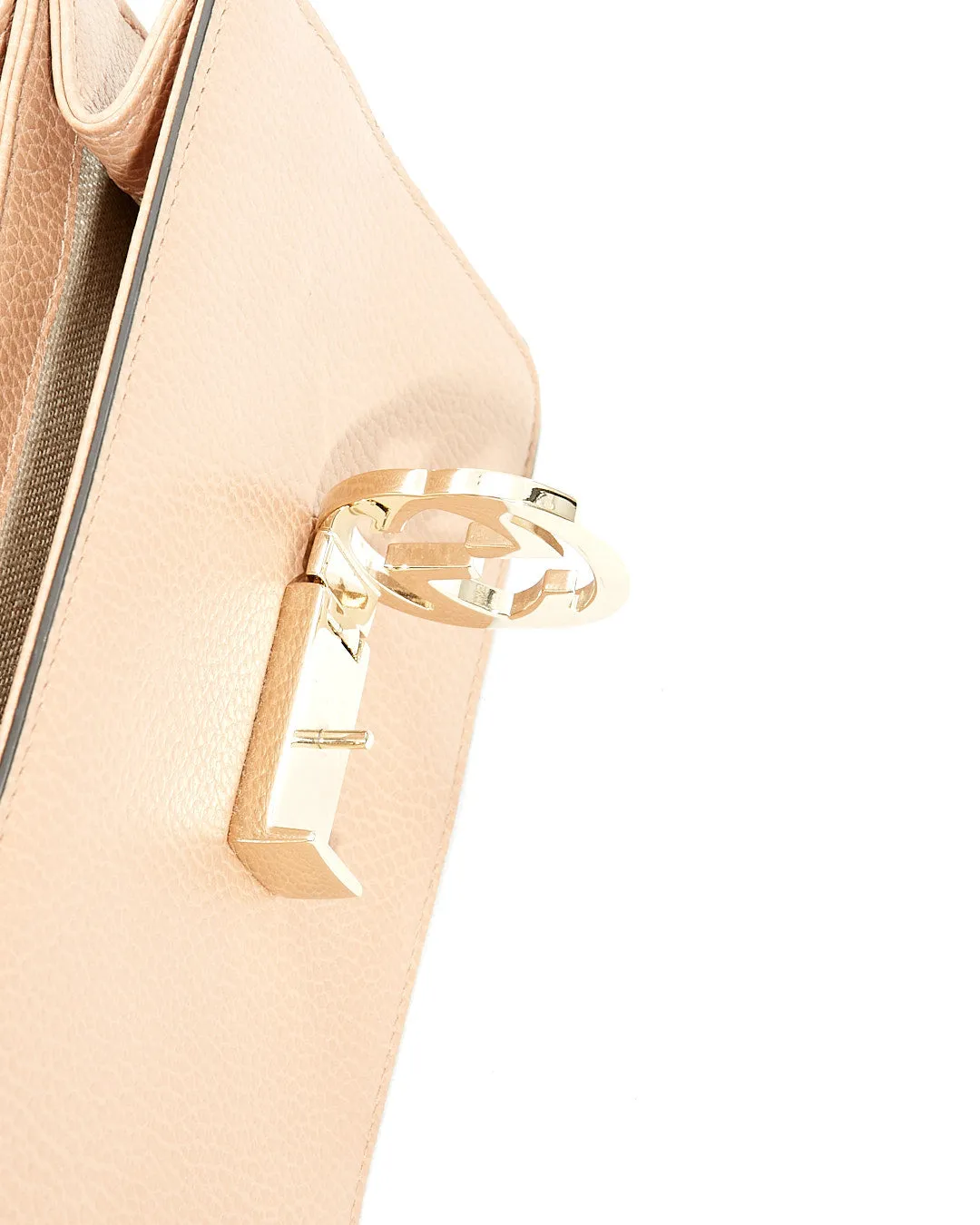 Gucci Beige Pebbled Leather Interlocking GG Chain Crossbody Bag