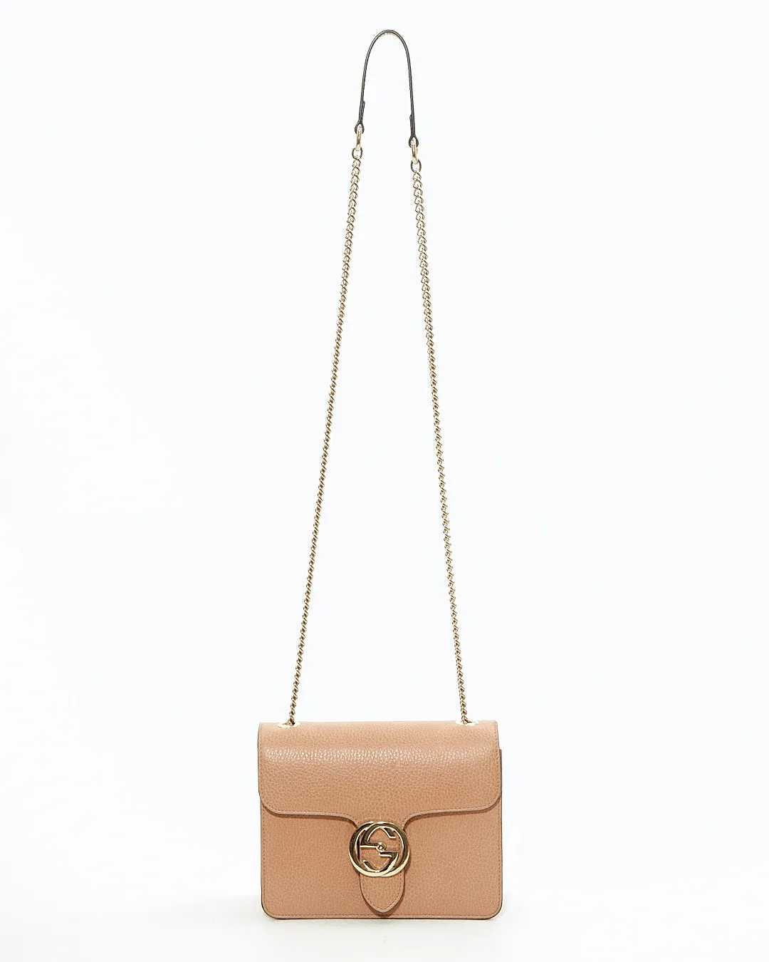Gucci Beige Pebbled Leather Interlocking GG Chain Crossbody Bag