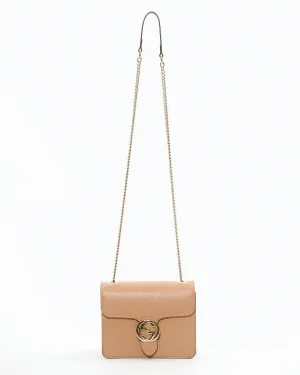 Gucci Beige Pebbled Leather Interlocking GG Chain Crossbody Bag