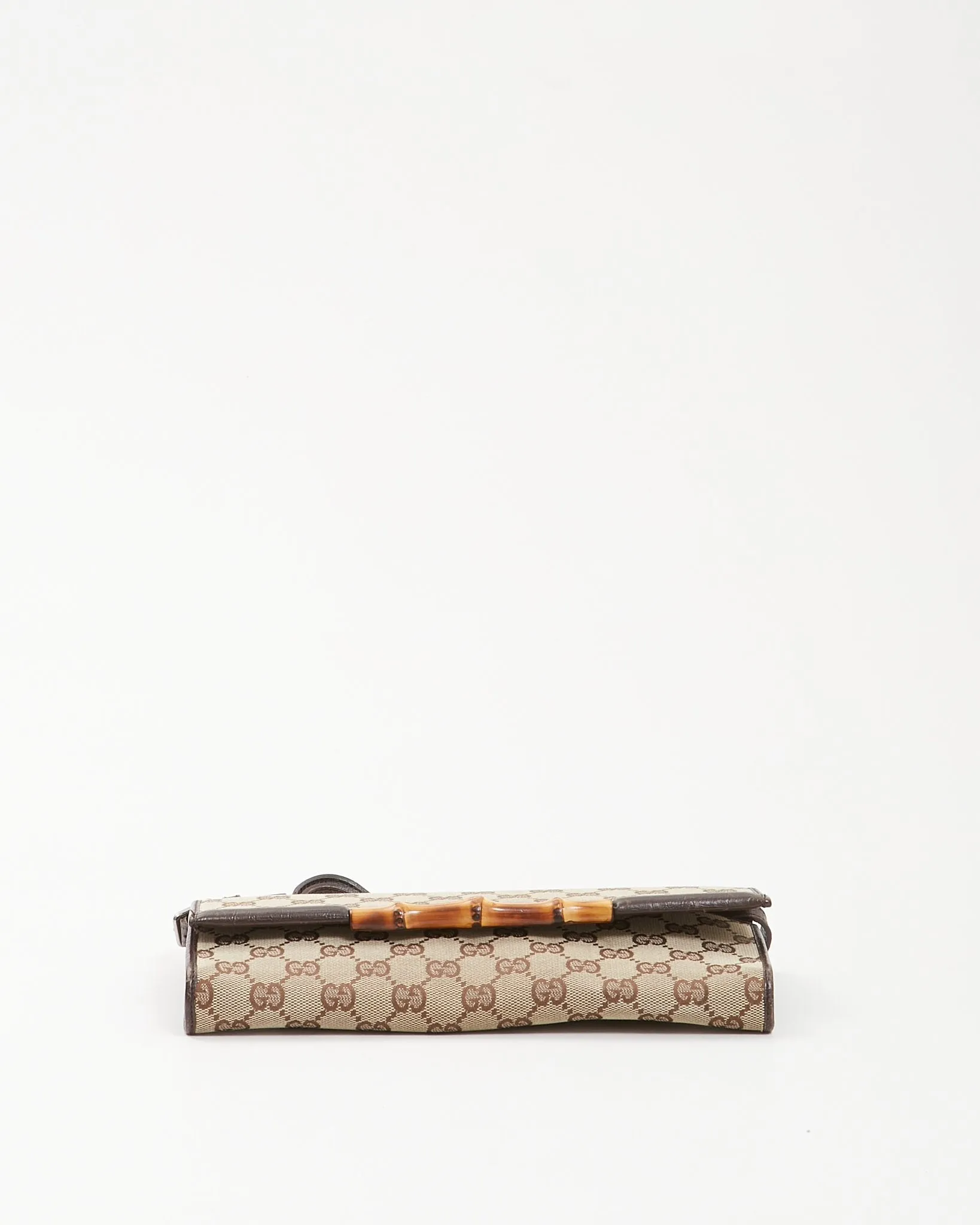 Gucci Brown GG Supreme Canvas Bar Bamboo Clutch