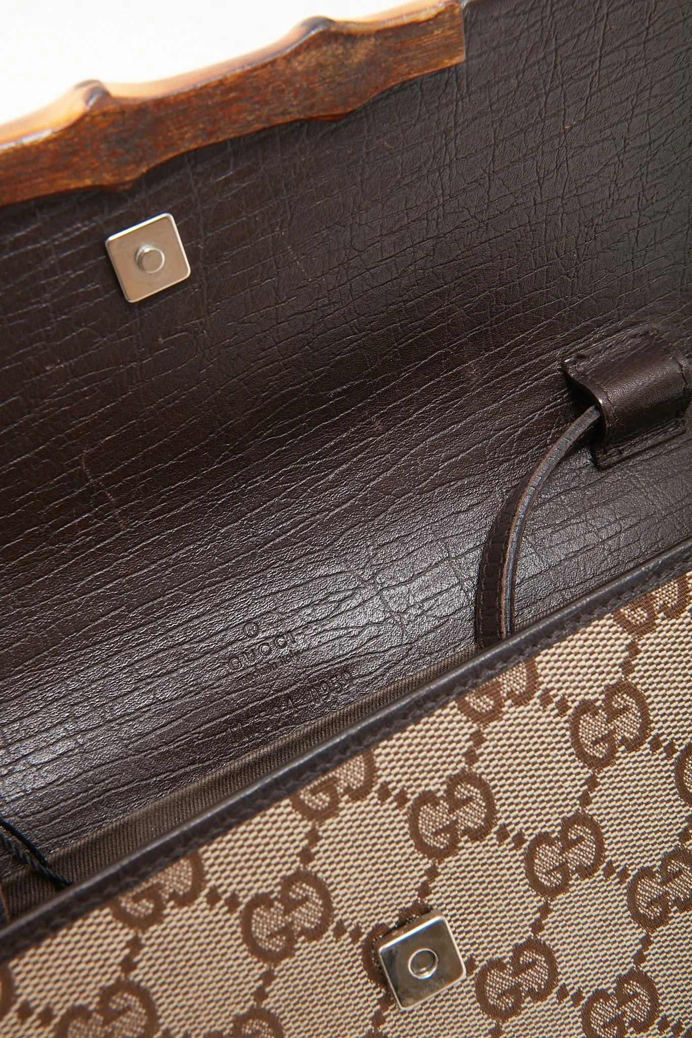 Gucci Brown GG Supreme Canvas Bar Bamboo Clutch
