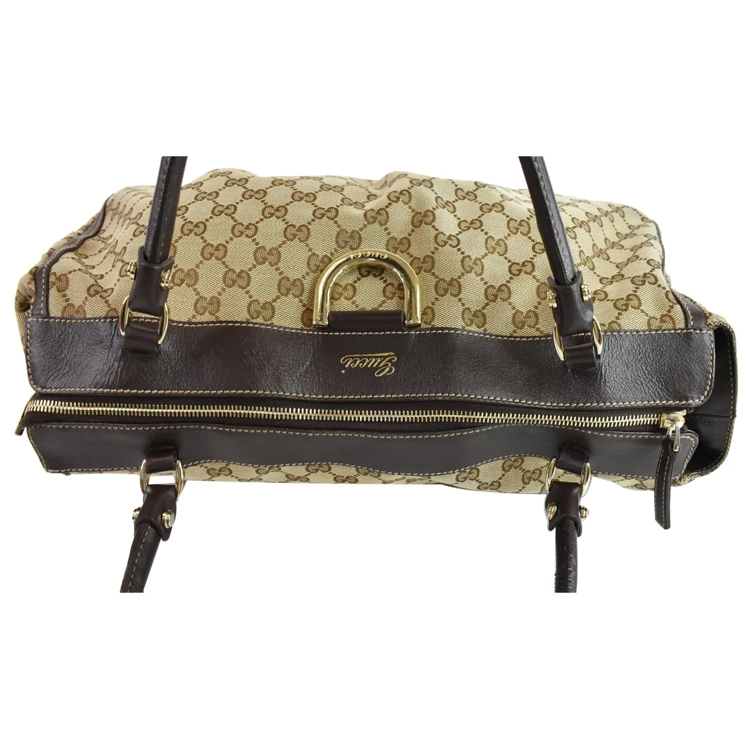 GUCCI GG Canvas Gold D Ring Tote Bag Beige/Ebony 190248