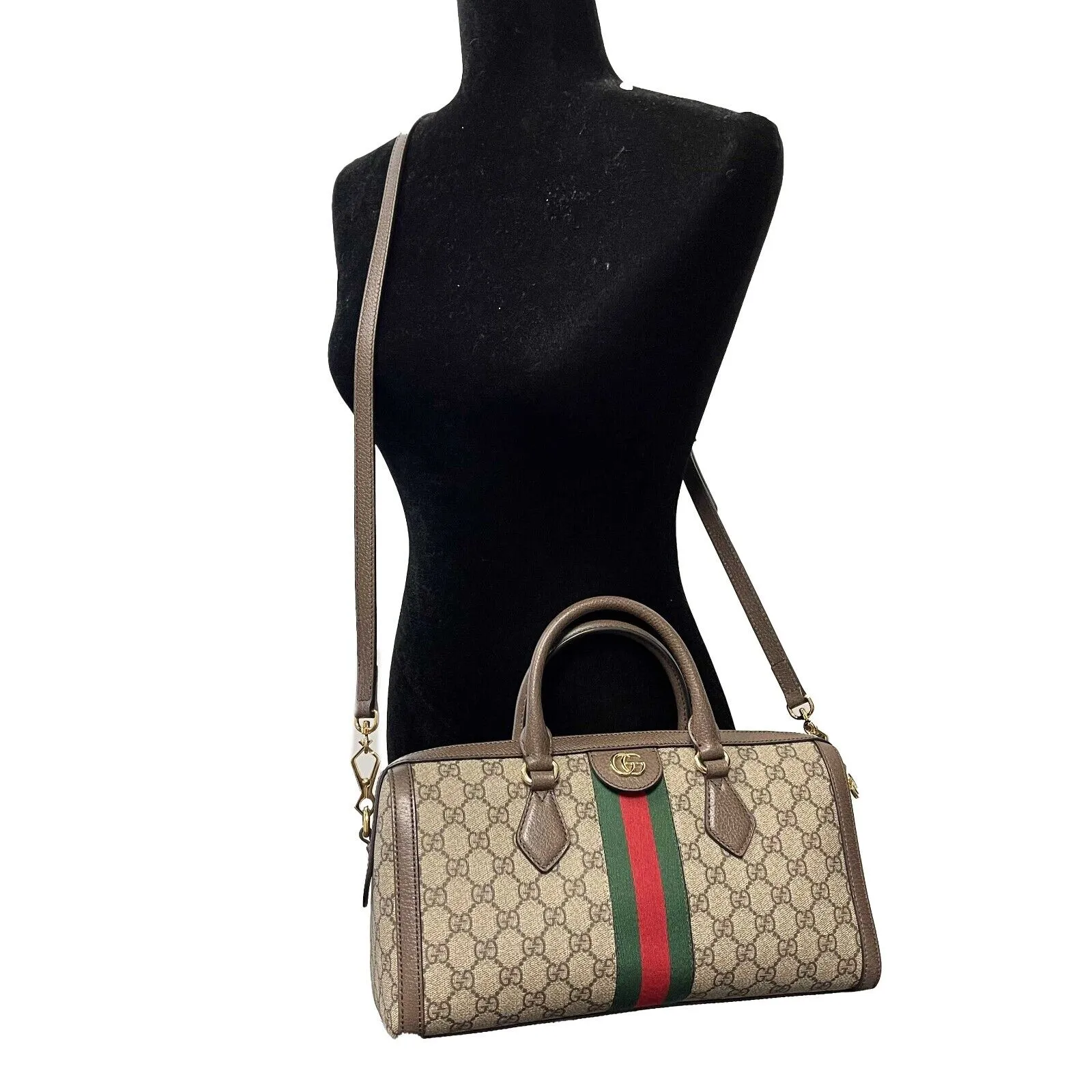 Gucci - Ophidia Boston GG Medium Brown Canvas Top Handle w/ Shoulder Strap