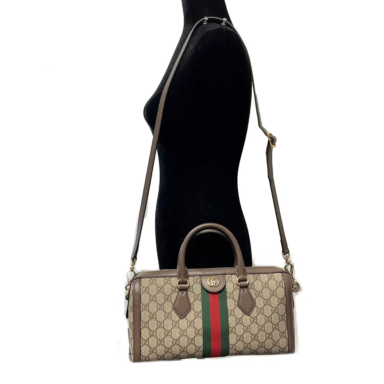 Gucci - Ophidia Boston GG Medium Brown Canvas Top Handle w/ Shoulder Strap