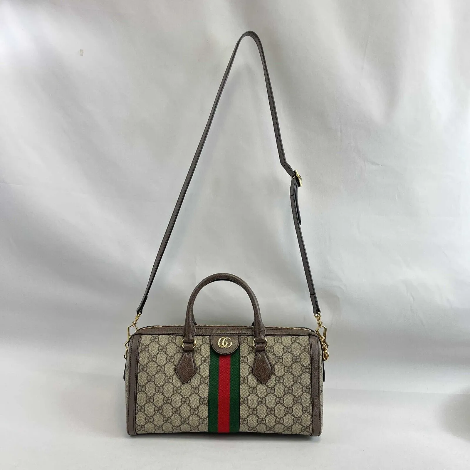 Gucci - Ophidia Boston GG Medium Brown Canvas Top Handle w/ Shoulder Strap