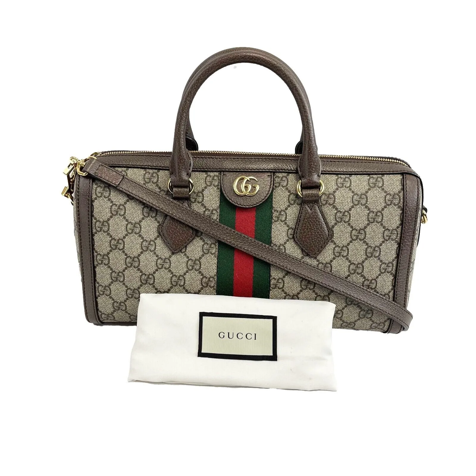 Gucci - Ophidia Boston GG Medium Brown Canvas Top Handle w/ Shoulder Strap
