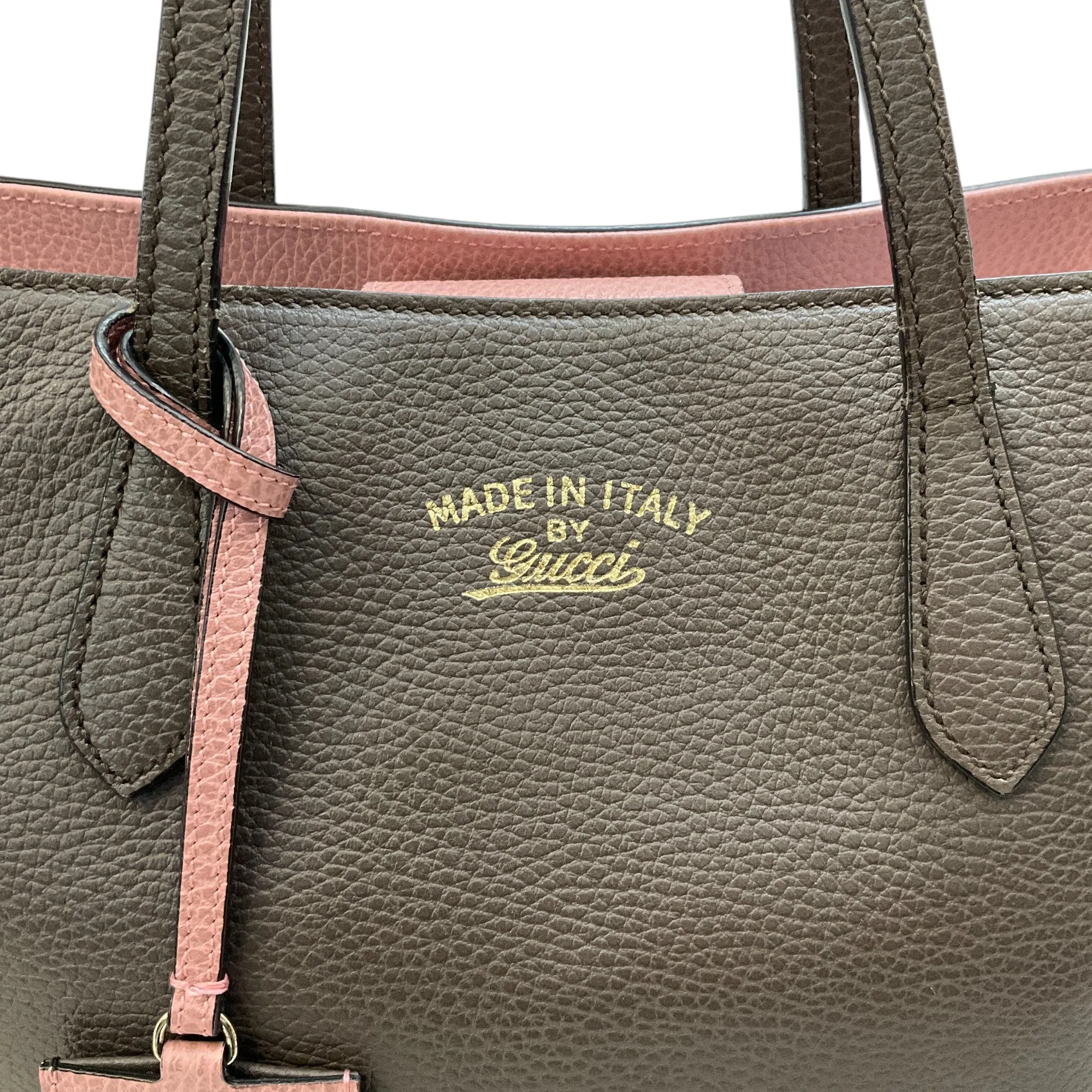 Gucci Taupe / Pink Leather Swing Tote