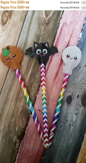 Halloween Pencil Toppers - Pumpkin - Ghost - Bats - Allergy Classroom - treat bag - Non Food Treat - Goody Bags -  Pencil Included