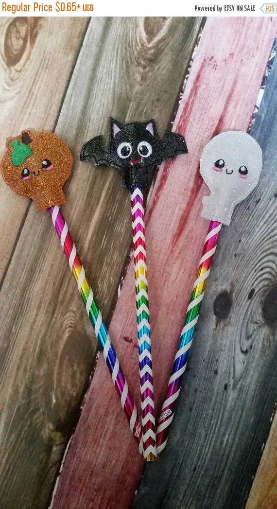 Halloween Pencil Toppers - Pumpkin - Ghost - Bats - Allergy Classroom - treat bag - Non Food Treat - Goody Bags -  Pencil Included