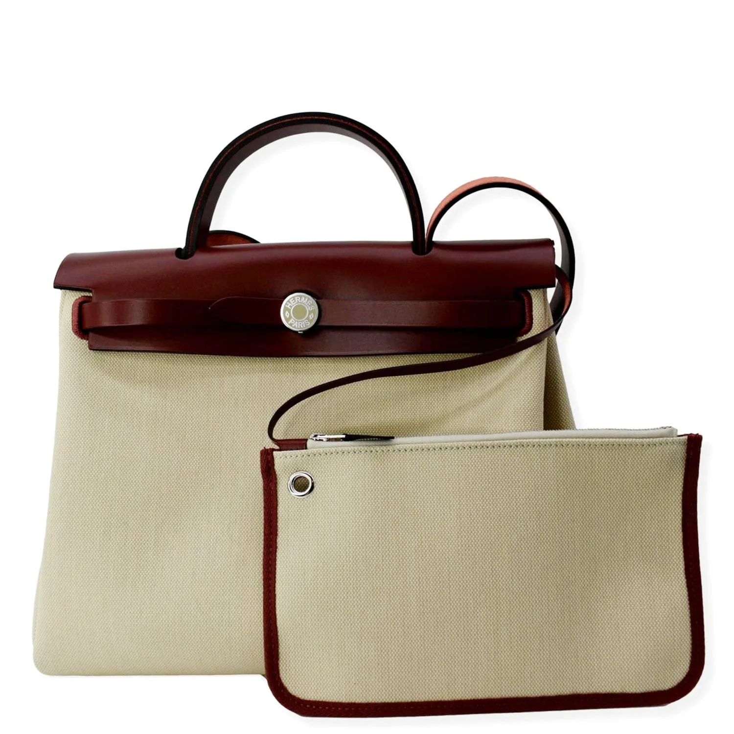 HERMES Herbag Zip Retourne 31 Toile Canvas Shoulder Bag White
