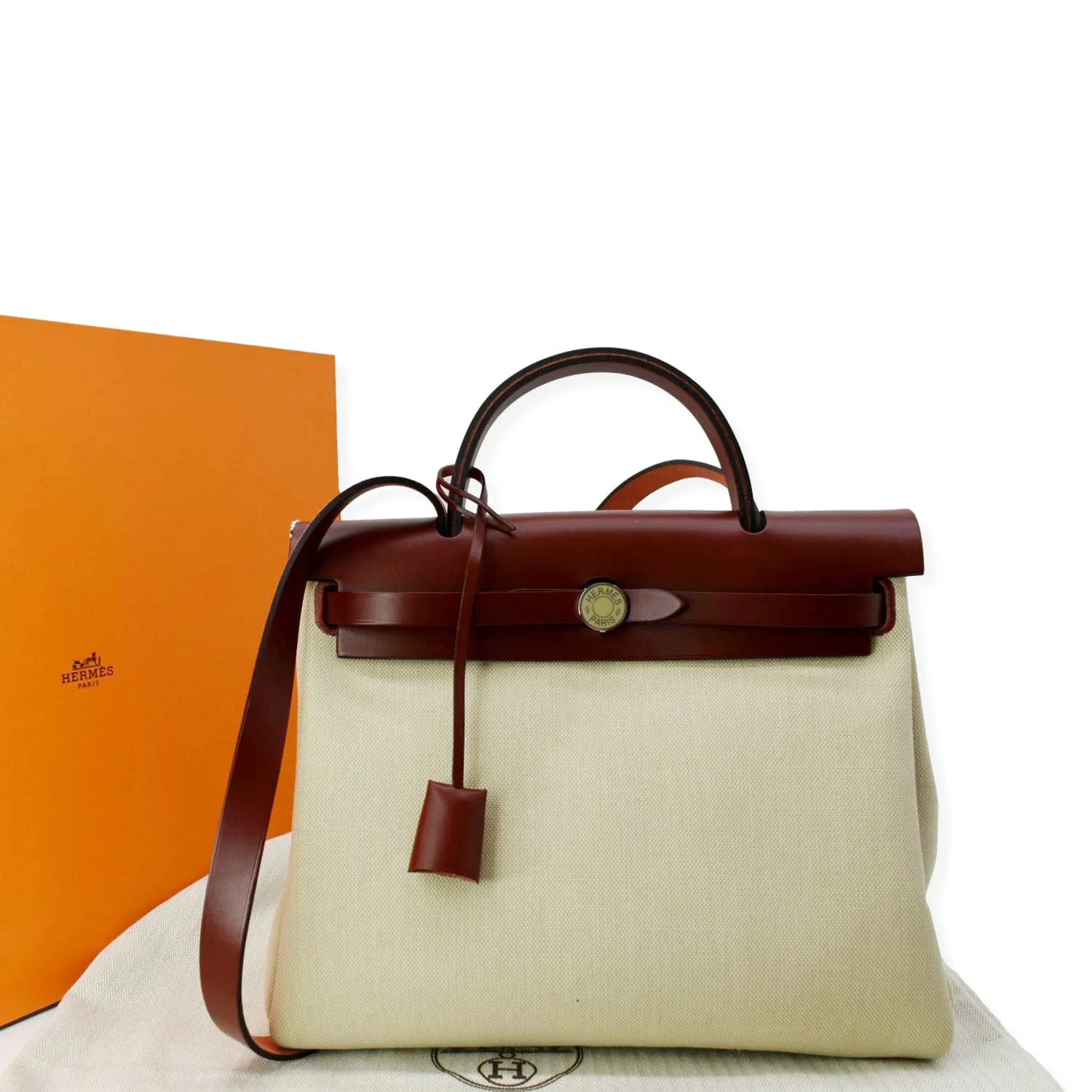 HERMES Herbag Zip Retourne 31 Toile Canvas Shoulder Bag White