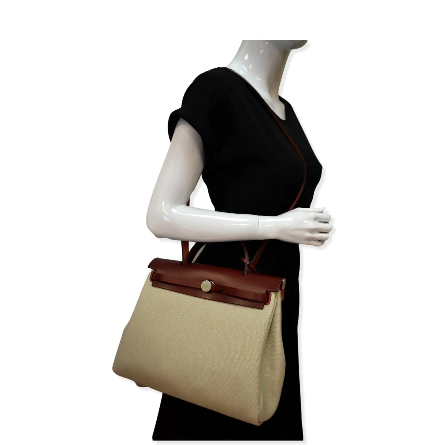 HERMES Herbag Zip Retourne 31 Toile Canvas Shoulder Bag White