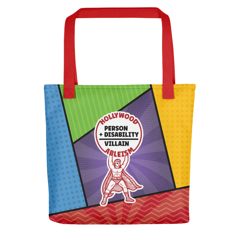 Hollywood Ableism: Person   Disability = Villain (Tote Bag Comic Pattern)