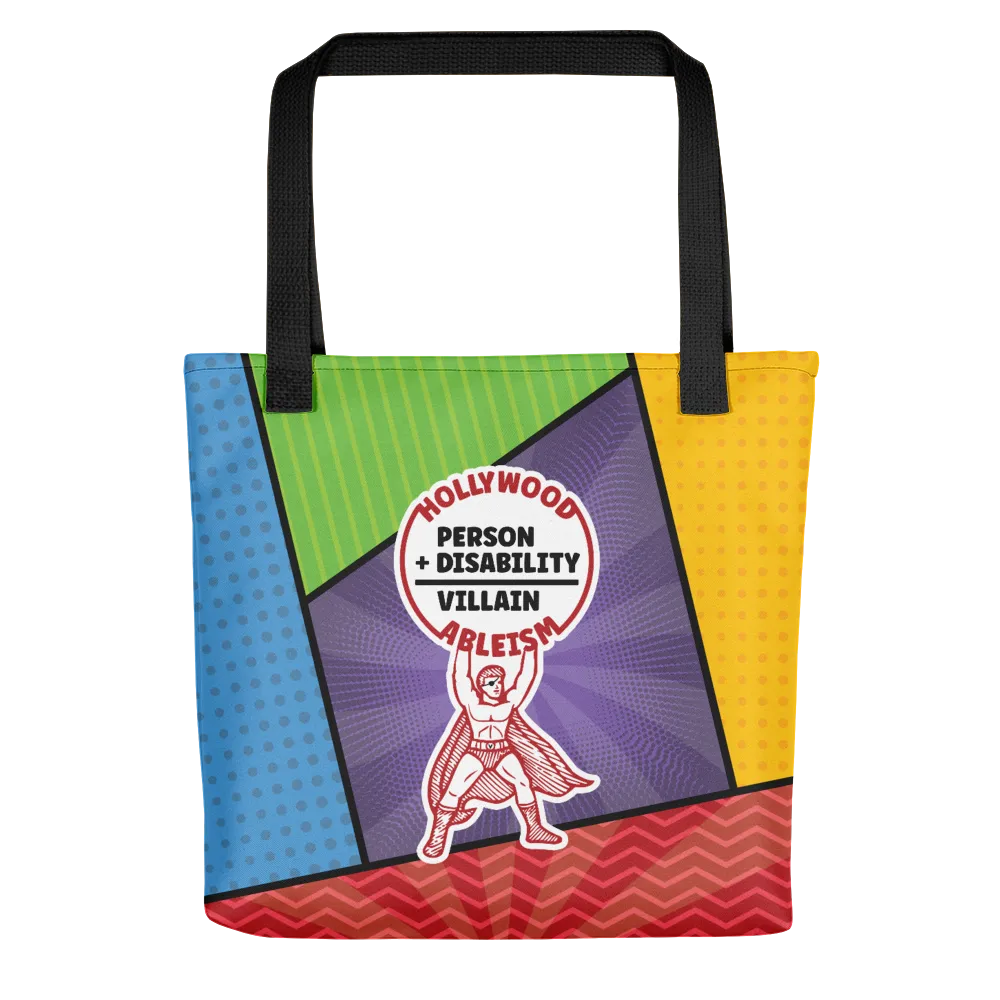 Hollywood Ableism: Person   Disability = Villain (Tote Bag Comic Pattern)