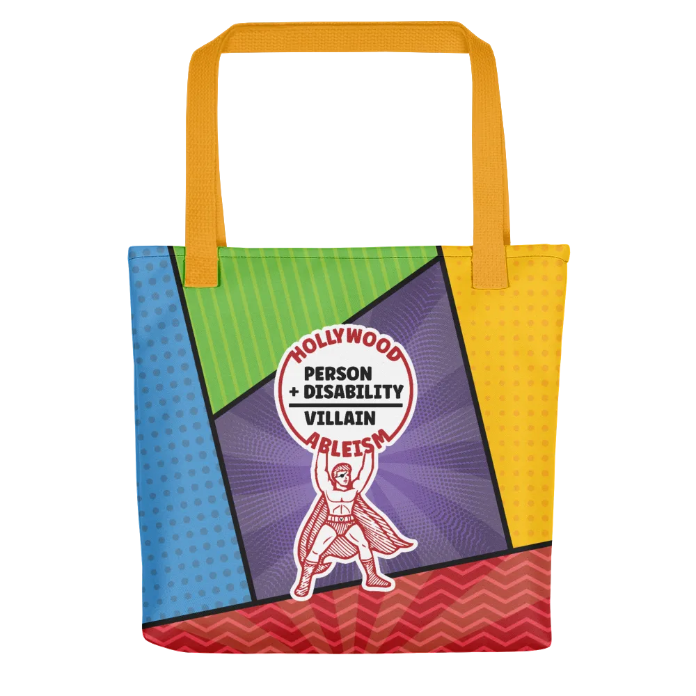 Hollywood Ableism: Person   Disability = Villain (Tote Bag Comic Pattern)
