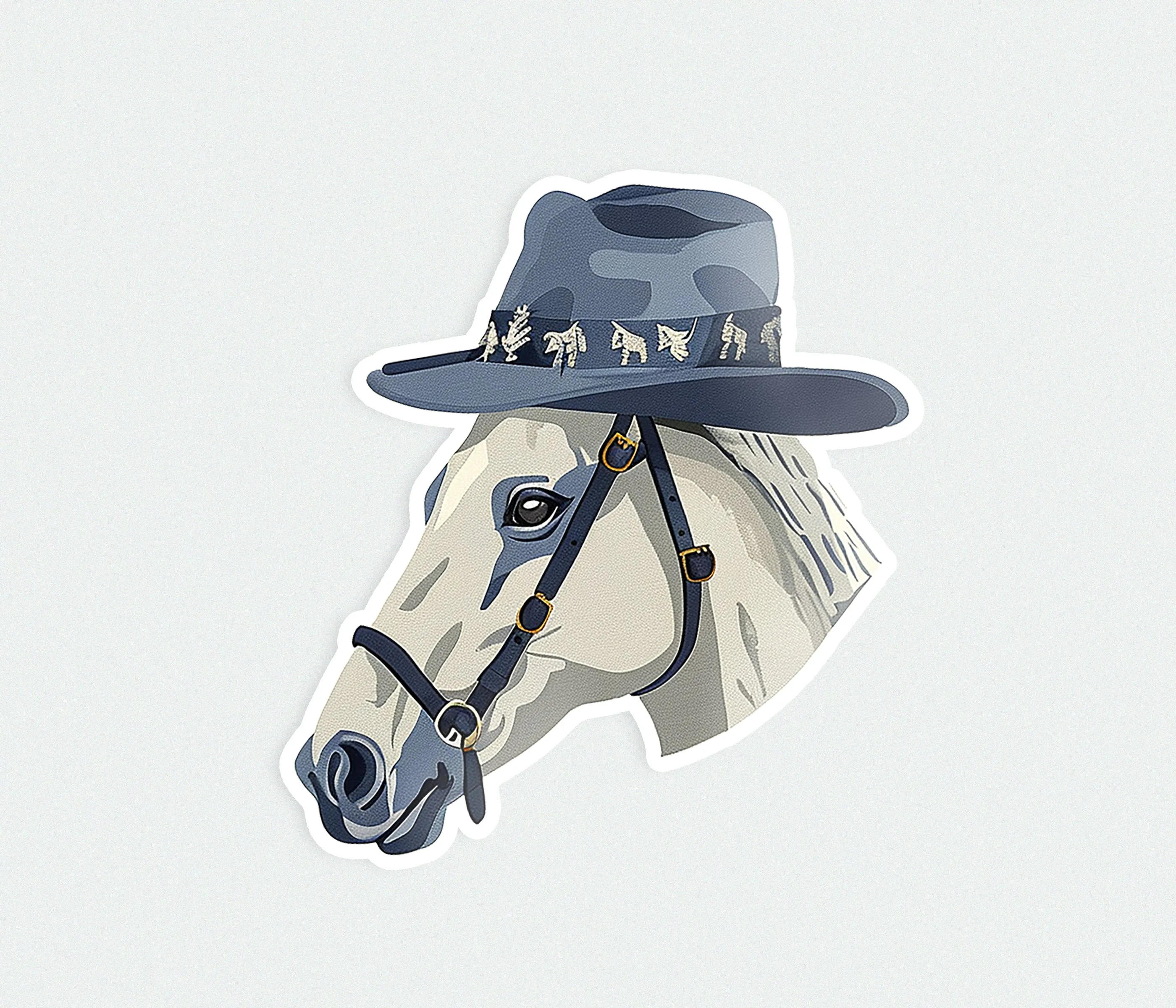 Horse Sticker - Whimsical White Horse Wearing a Blue Cowboy Hat, Fun Vinyl Decal for Your Home or Gift for Equestrians | Horse   Whiskey Collection