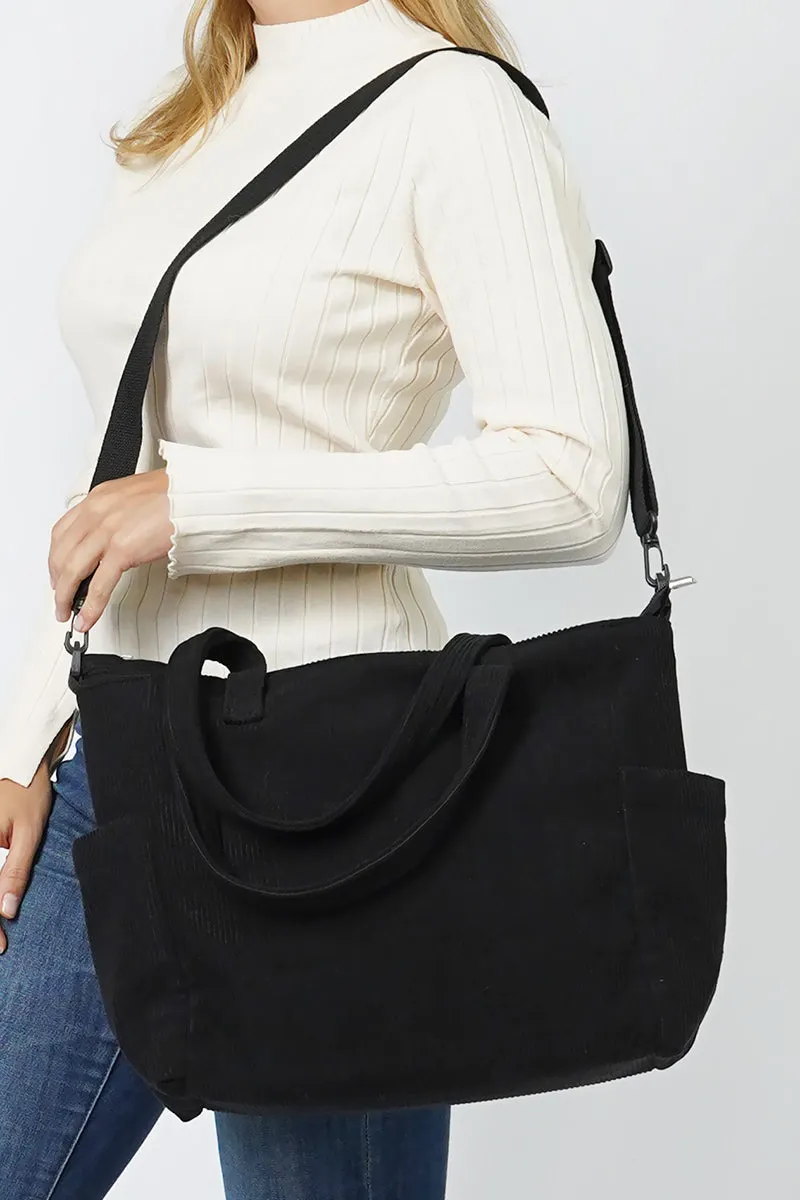 In The Moment Black Corduroy Pocket Tote
