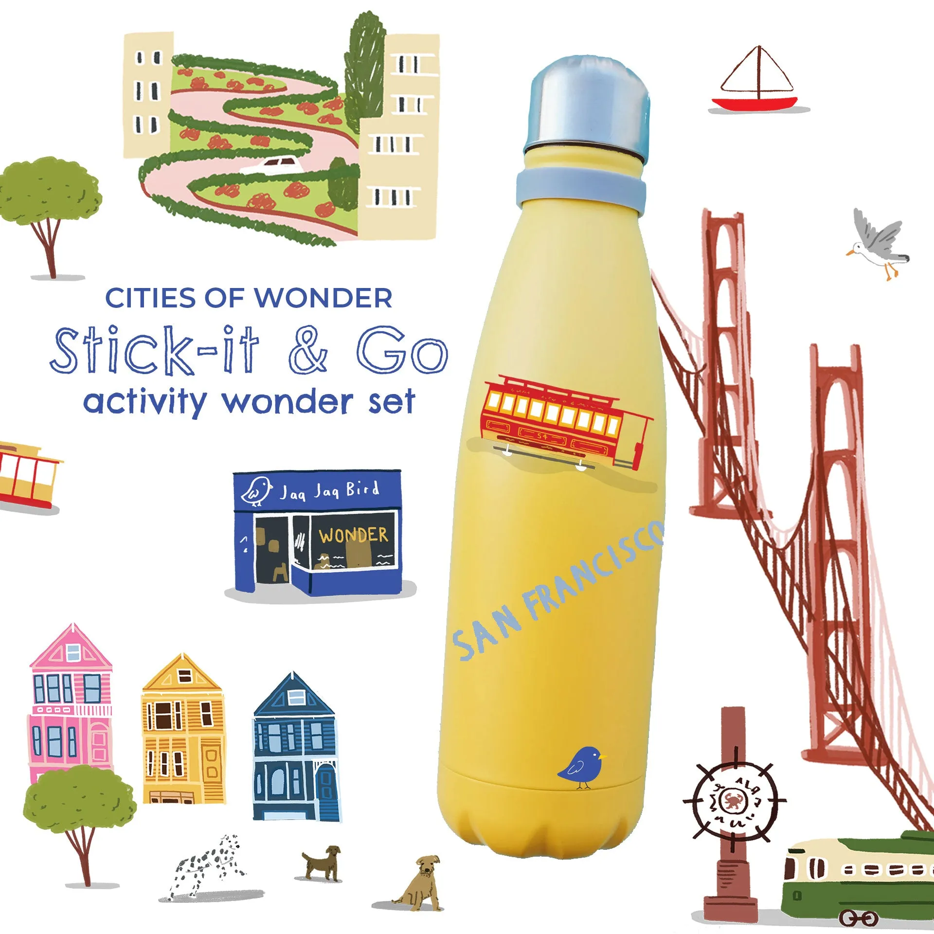 Jaq Jaq Bird Little World Travelers Reusable Sticker Set - Explore Global Cities