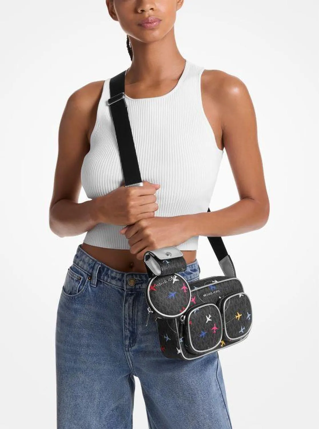 Jet Set Large Printed Signature Logo Crossbody Bag