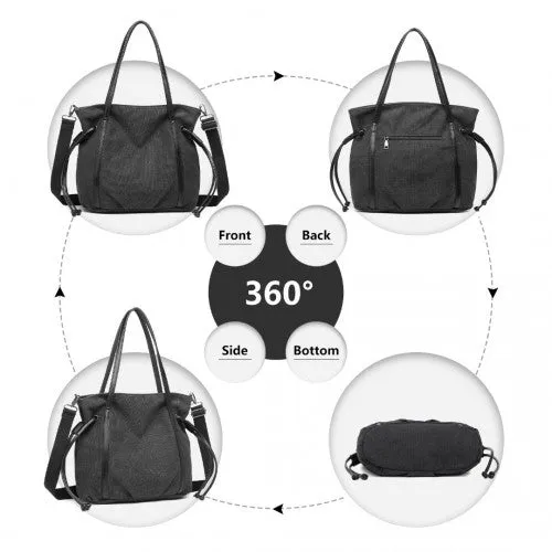 Kono Large Capacity Canvas & Leather Fusion Shoulder Tote Bag - Black