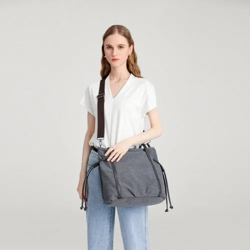 Kono Large Capacity Canvas & Leather Fusion Shoulder Tote Bag - Black