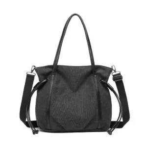 Kono Large Capacity Canvas & Leather Fusion Shoulder Tote Bag - Black