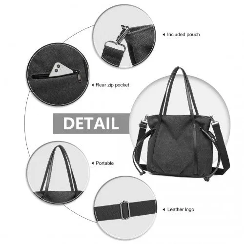Kono Large Capacity Canvas & Leather Fusion Shoulder Tote Bag - Black