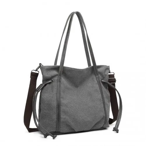 Kono Large Capacity Canvas & Leather Fusion Shoulder Tote Bag - Grey