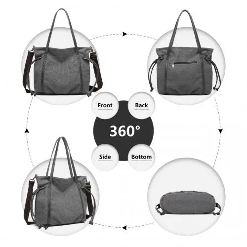 Kono Large Capacity Canvas & Leather Fusion Shoulder Tote Bag - Grey