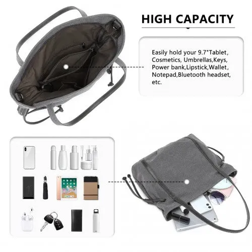 Kono Large Capacity Canvas & Leather Fusion Shoulder Tote Bag - Grey
