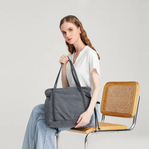 Kono Large Capacity Canvas & Leather Fusion Shoulder Tote Bag - Grey
