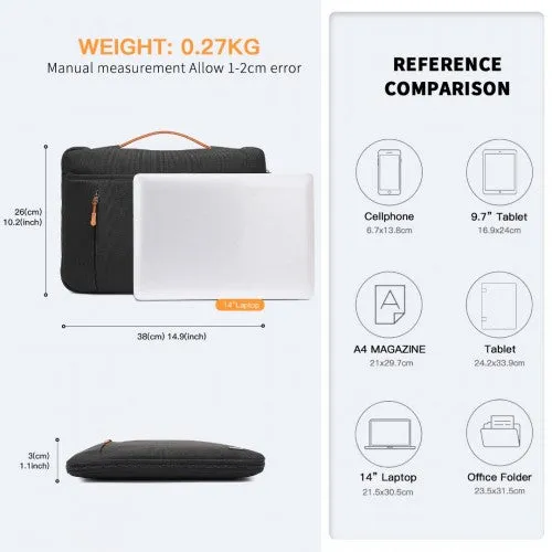 Kono Streamline Water-Resistant Medium Laptop Sleeve With Velvety Interior - Black