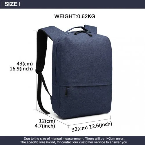 Kono Waterproof Basic Backpack With USB Charging Port - Blue