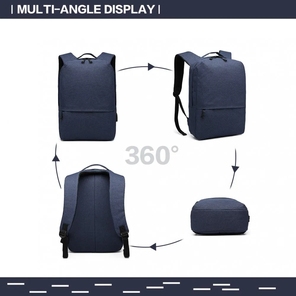 Kono Waterproof Basic Backpack With USB Charging Port - Blue
