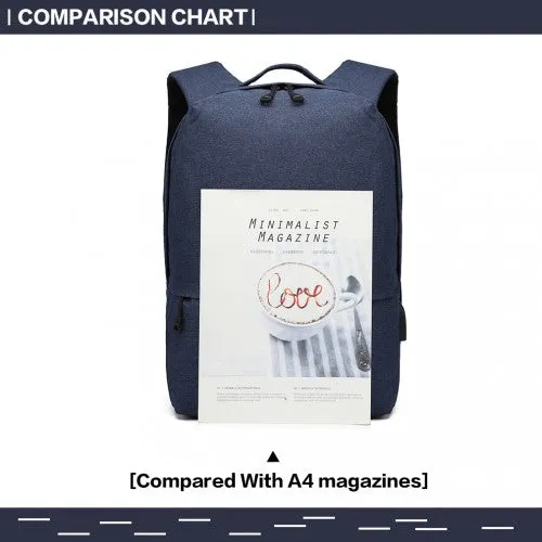Kono Waterproof Basic Backpack With USB Charging Port - Blue