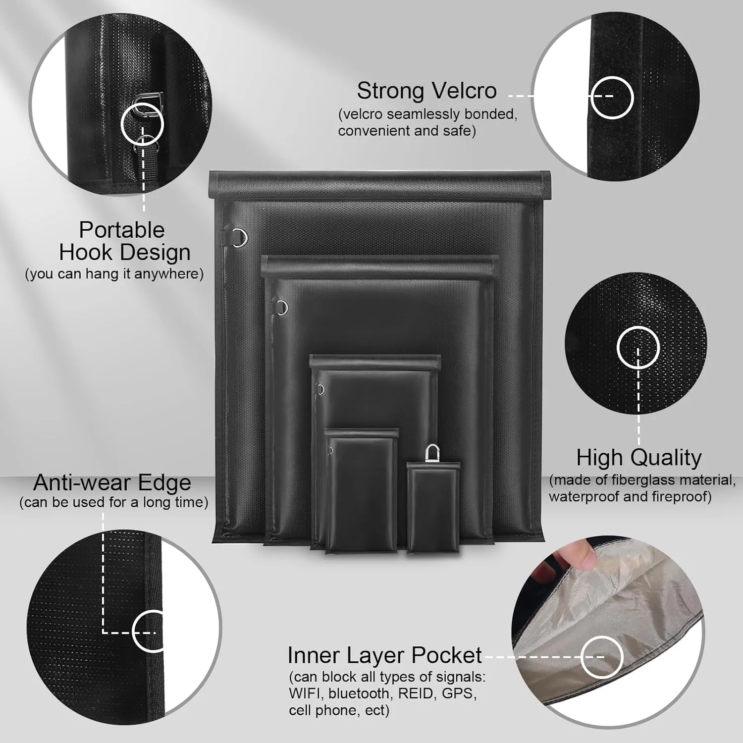 Large Faraday Bags 5 Pack - Faraday Cages for Laptops & Tablets & Phones & Car Keys