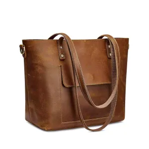 Large Leather Tote with Pockets