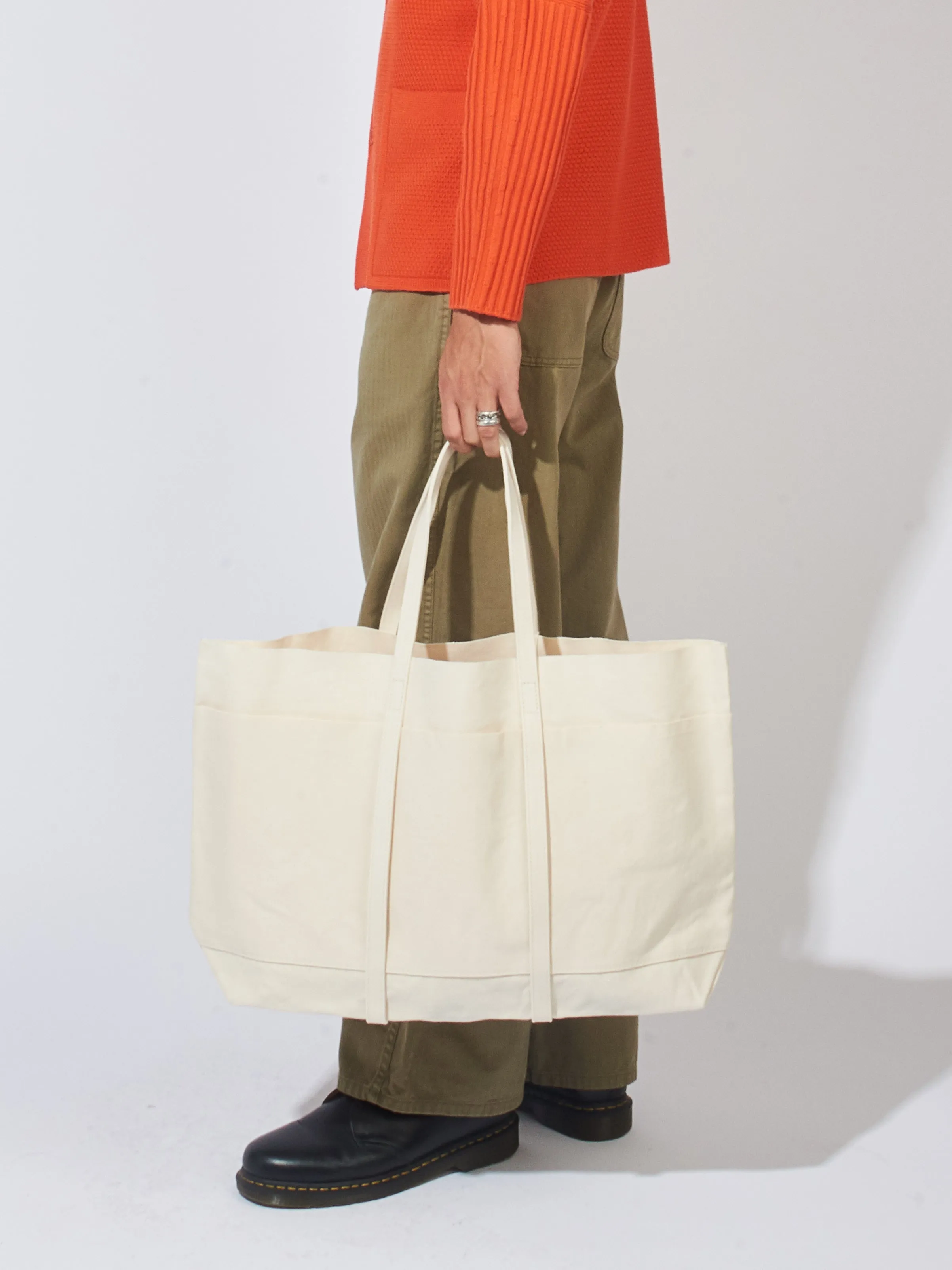 Large White Washed Canvas 6 Pockets Tote