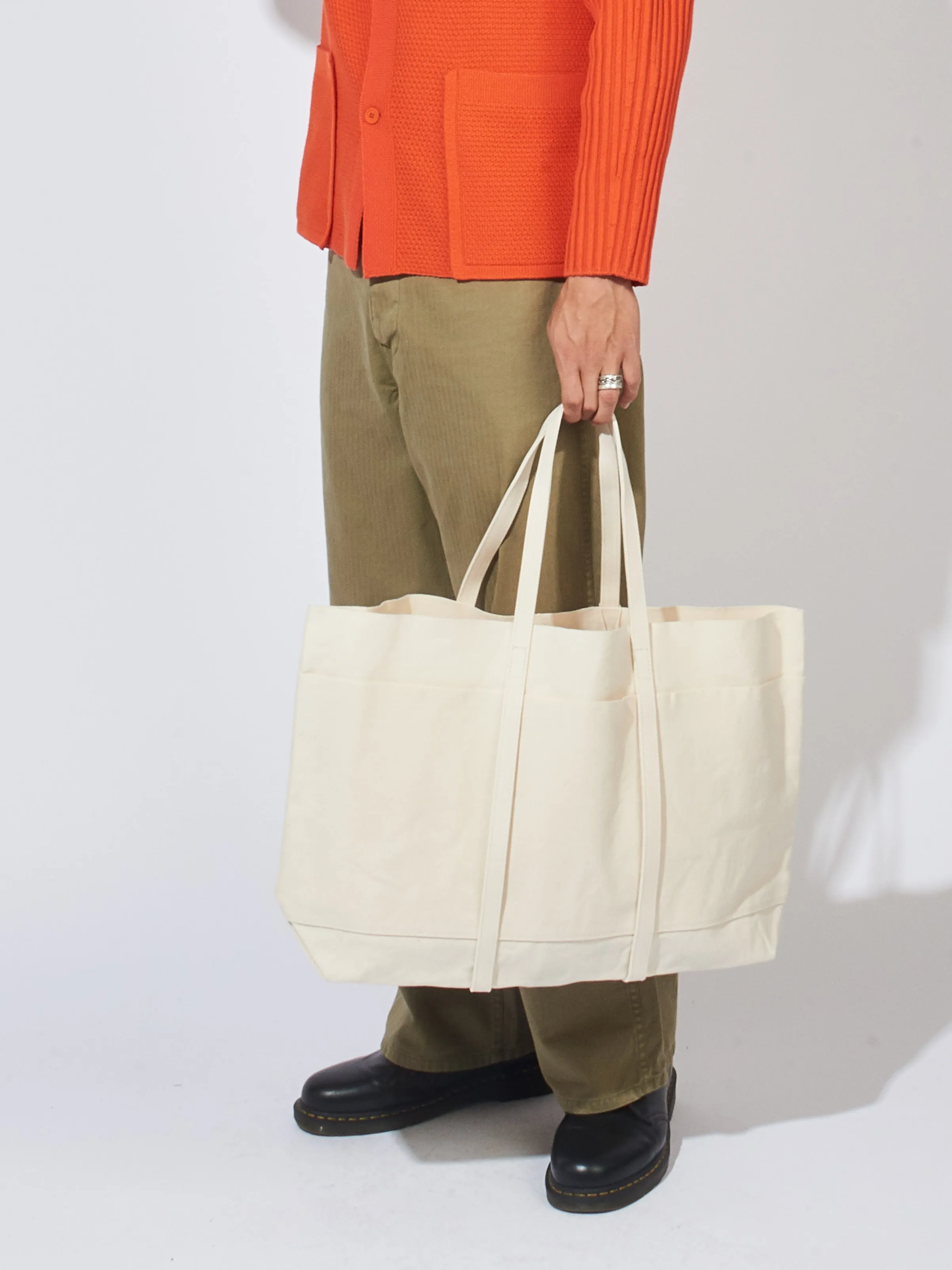Large White Washed Canvas 6 Pockets Tote