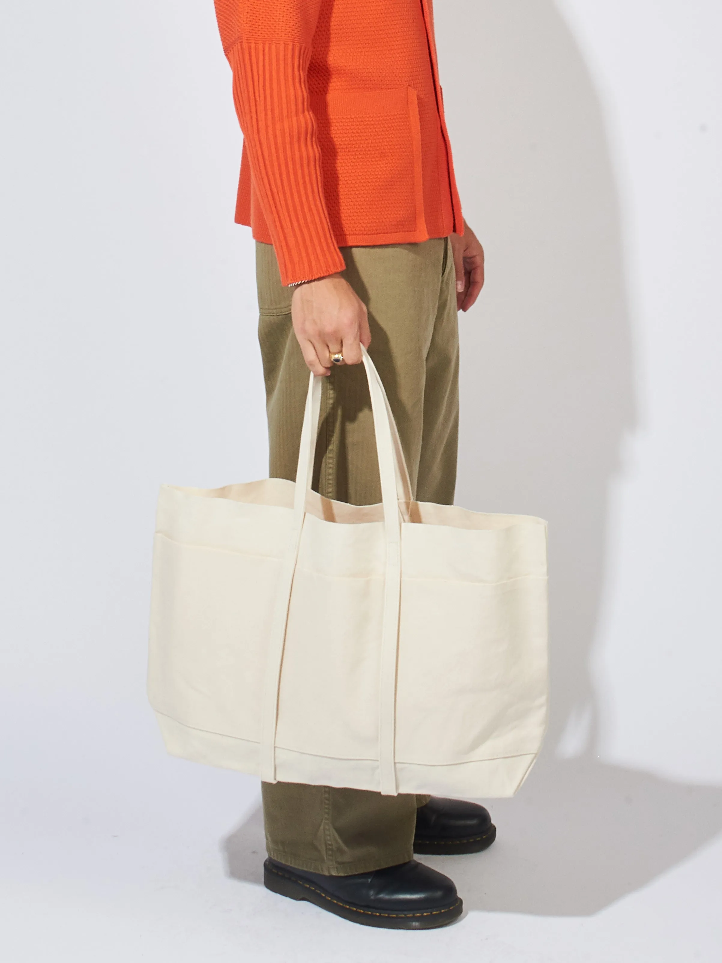 Large White Washed Canvas 6 Pockets Tote