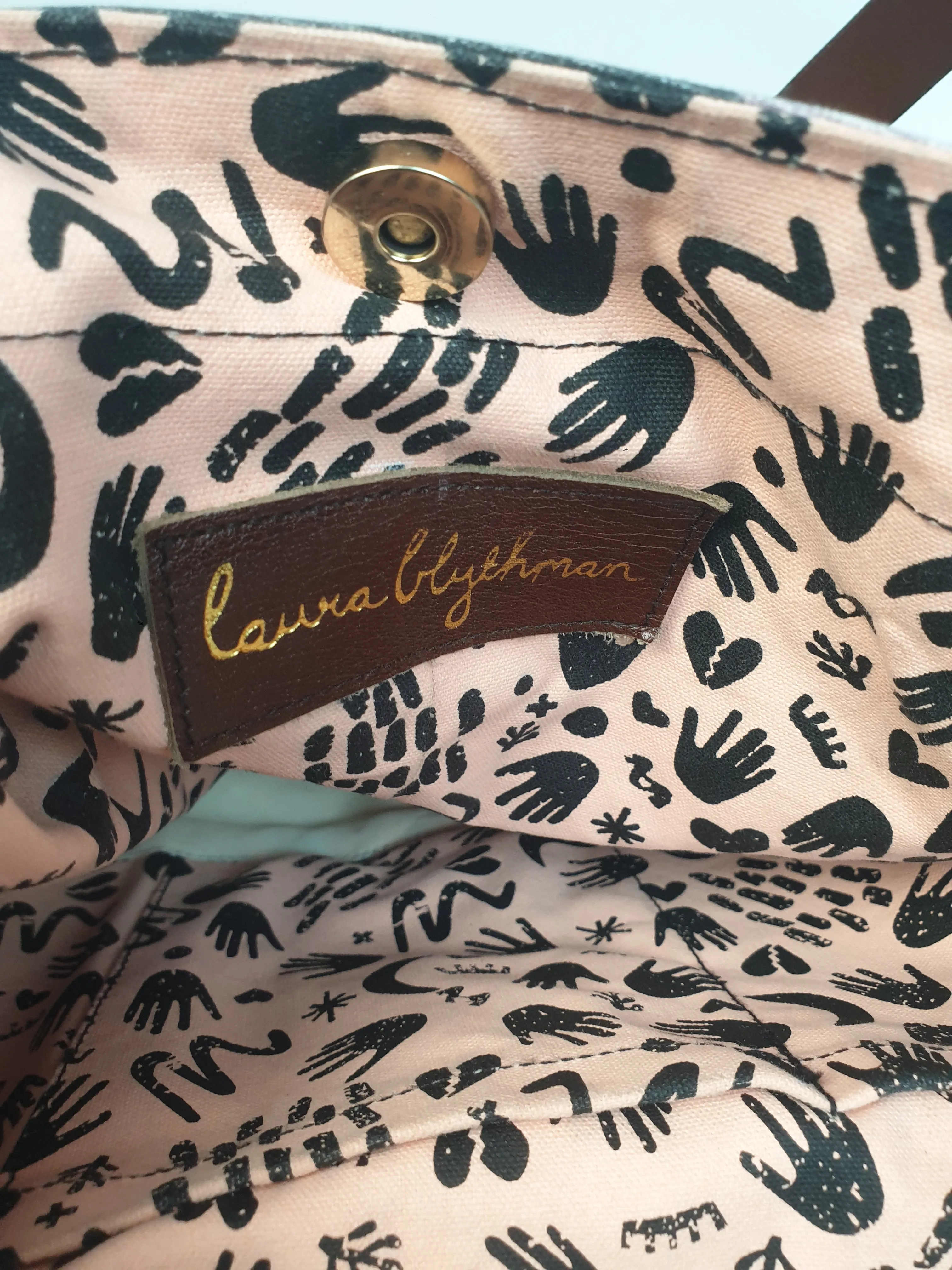 Laura Blythman stunning print tote with leather handles