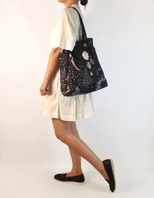 Laura Blythman stunning print tote with leather handles