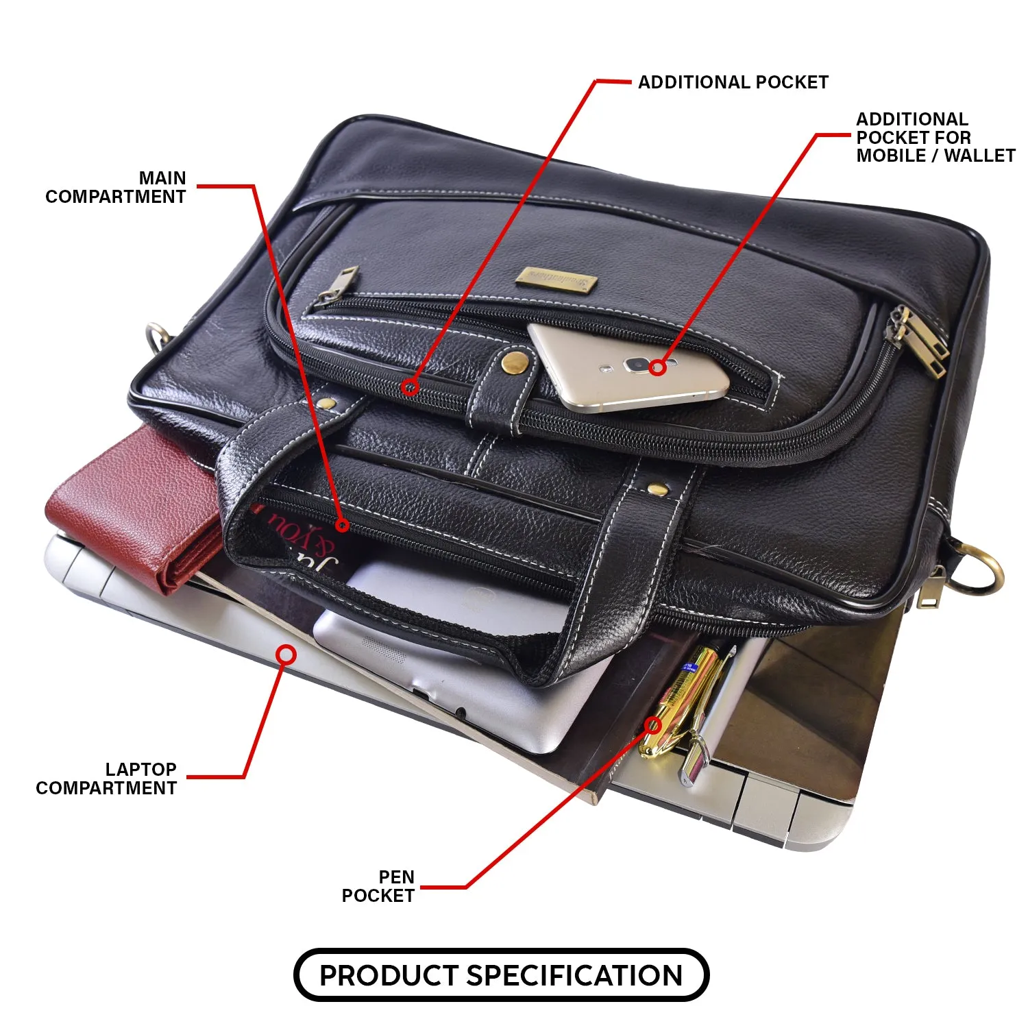 Leather Laptop Bag 36810 (BLACK)