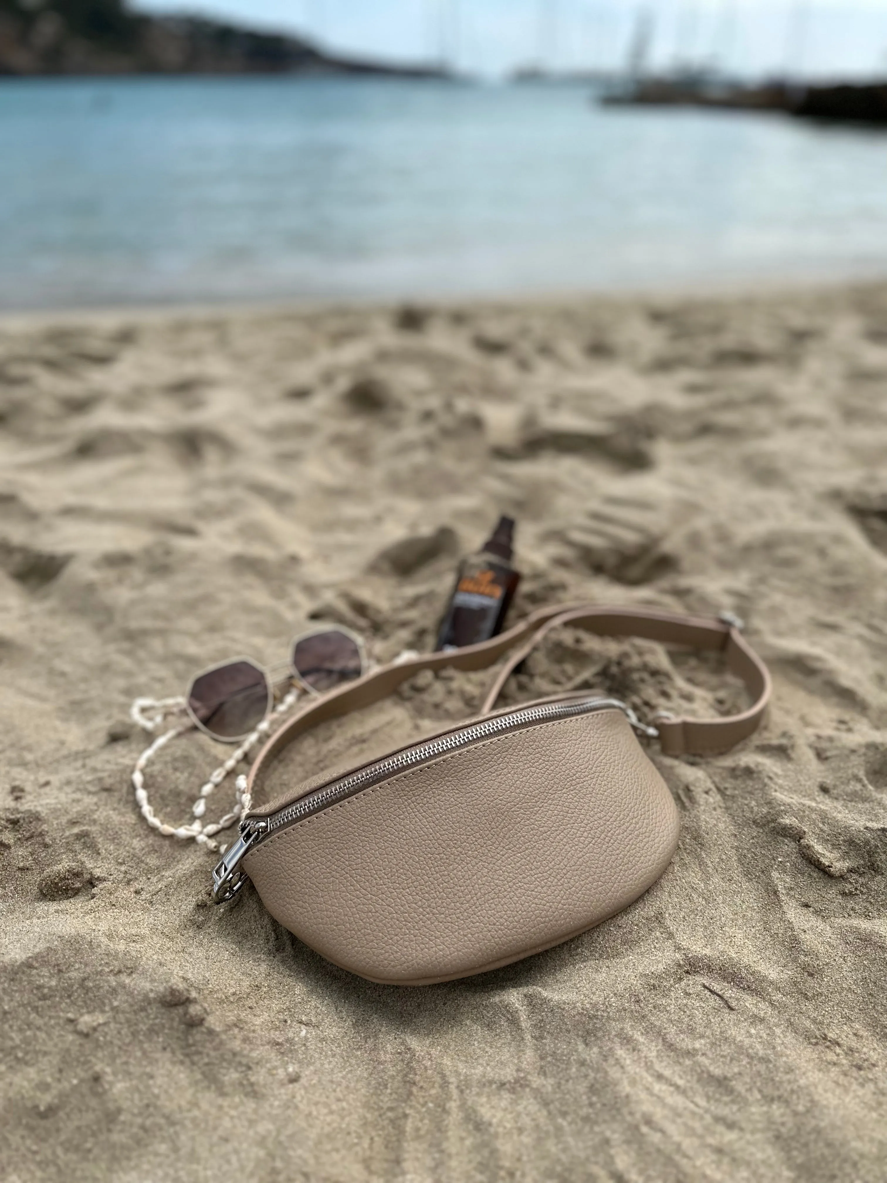Leather Sling Bum Bag Beige