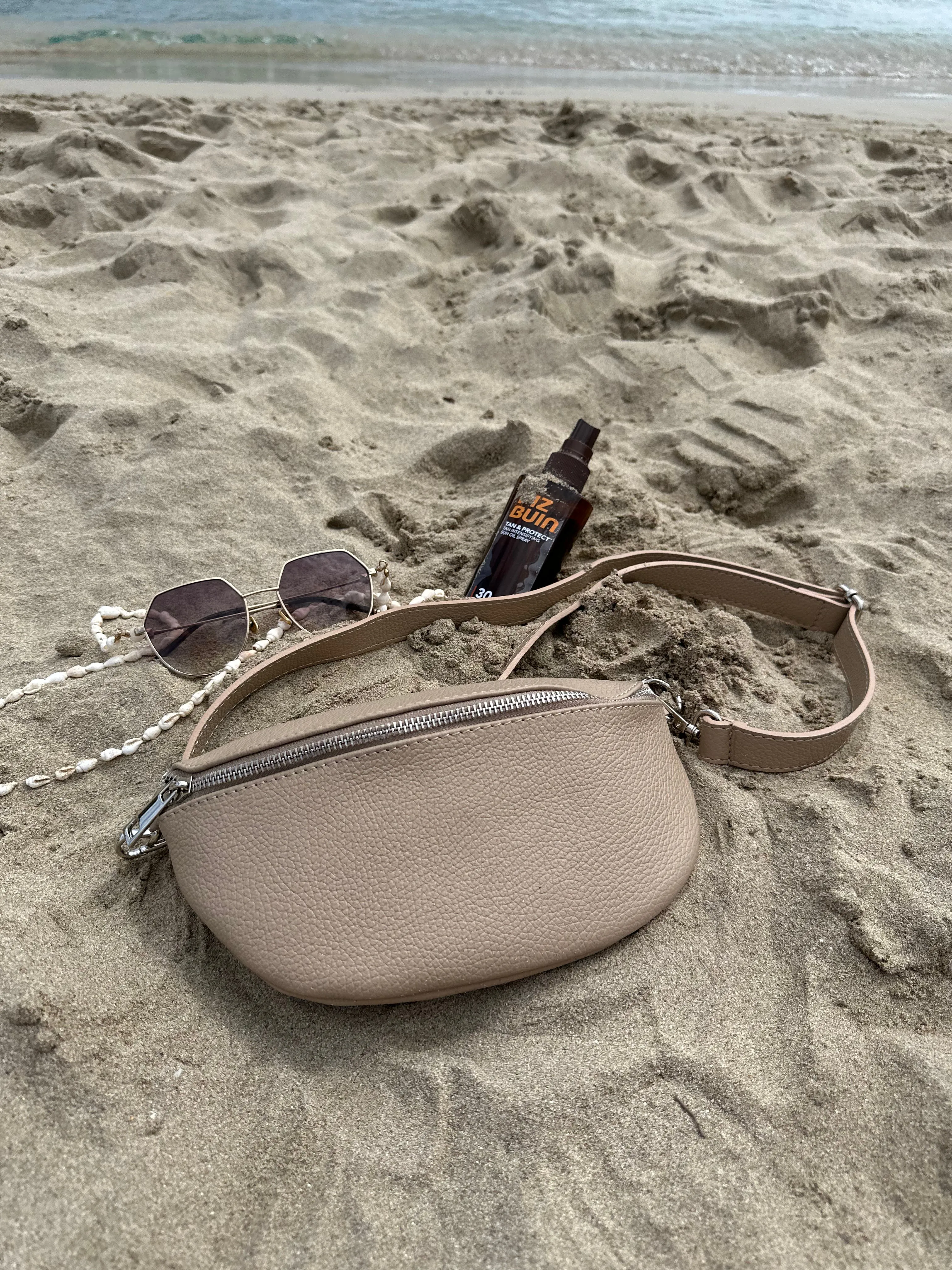 Leather Sling Bum Bag Beige
