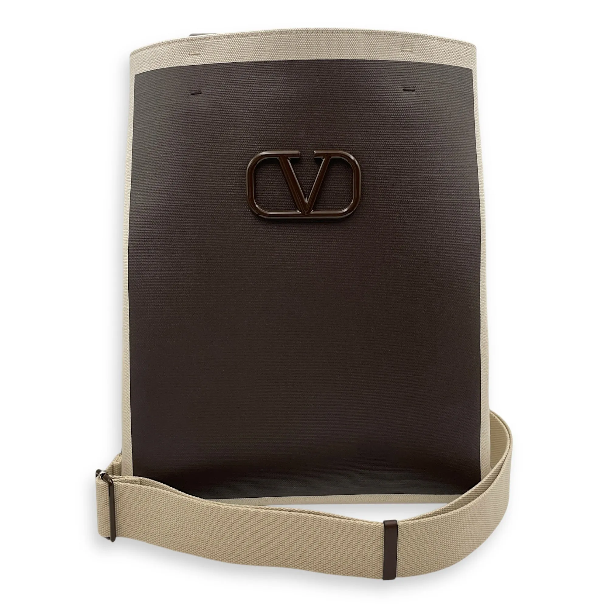 Logo Plaque 33x40x12cm Beige Crossbody Bag in Cotton canvas, calf, Lacquered Metal hardware